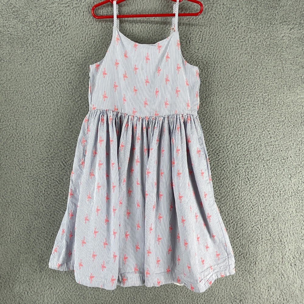 Gymboree Dress Girls 8 Sunny Adventure Flamingo Seersucker Blue White Sleeveless